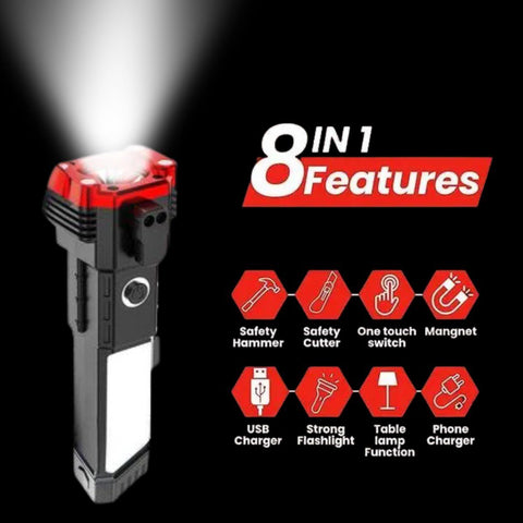 Versatile High Power Led Flashlight Focus Light Power Bank and Window Hammer